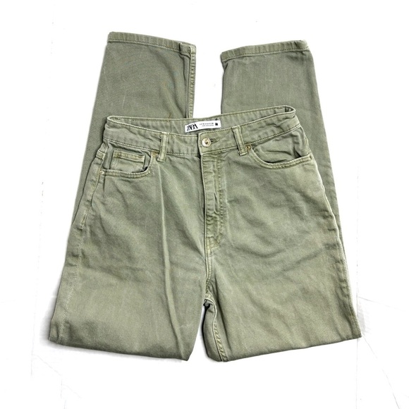 Zara Sage Green High Waisted Tapered Mom Jeans - Picture 1 of 5